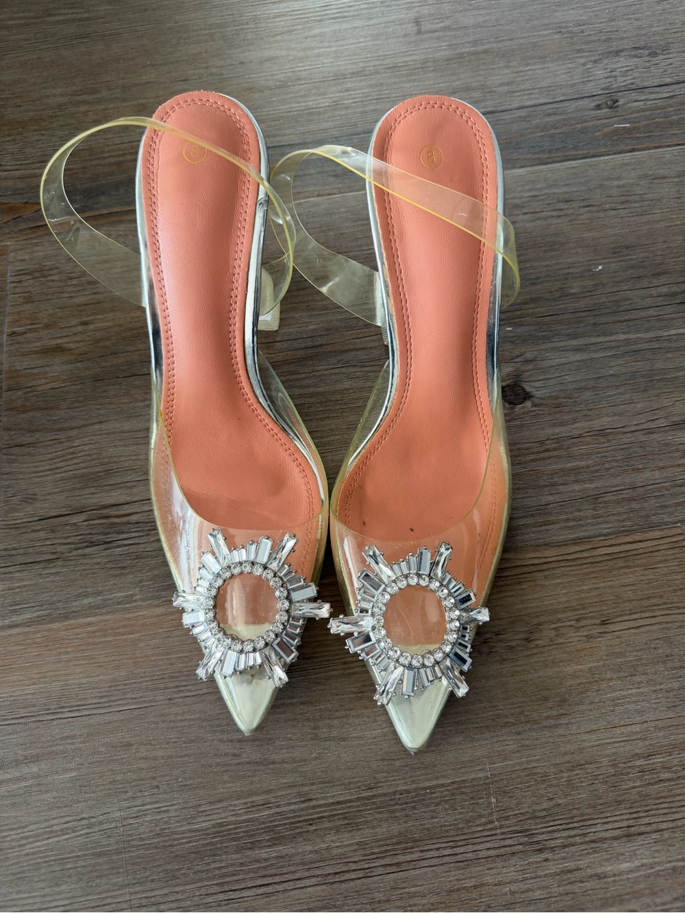 Clear Slingback Pointed Toe Heels with Crystal Accent